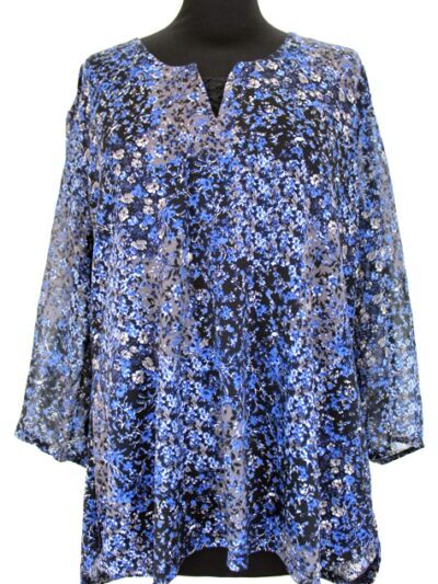 Blouse motif fleurs bleues Armand Thierry taille 44-friperie occasion seconde main
