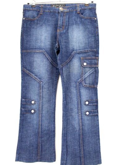 Jean évasé fantaisie bleu M2 Mtwo Jeans taille 44 - friperie femmes, vêtements d'occasion, seconde main