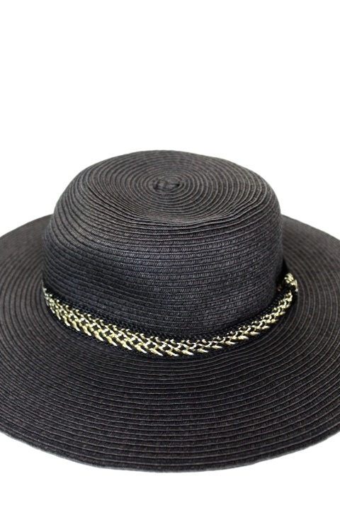 Chapeau noir en paille taille unique - accessoires seconde main