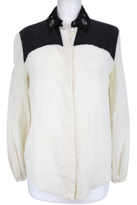 Chemise élégante en soie avec strass sur le col Claudie Pierlot taille 36 - friperie femmes, vêtements d'occasion, seconde main