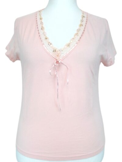 Tee-shirt col V rose - GALERIES LAFAYETTE taille 4 - recyclage