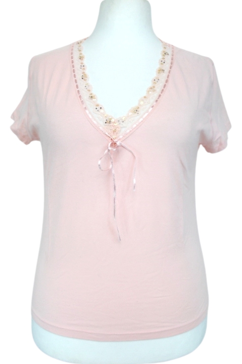 Tee-shirt col V rose - GALERIES LAFAYETTE taille 4 - recyclage