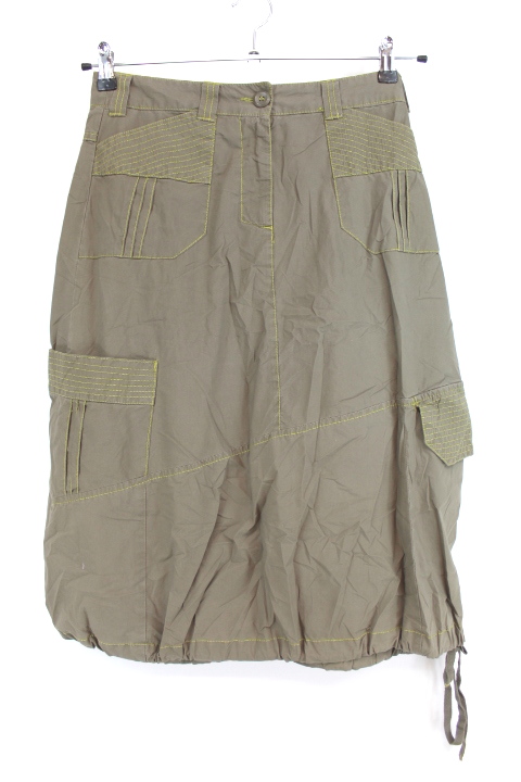 Jupe longue originale avec coutures jaune - Fermeture éclaire et 4 poches avants - Lacet resserrable en bas - JACQUELINE RIU - Taille 36 - Friperie - Seconde main