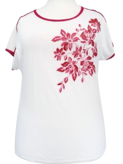 Tee-shirt à fleurs avec petits sequins Riu taille M - friperie femmes, vêtements d'occasion, seconde main