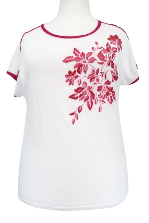 Tee-shirt à fleurs avec petits sequins Riu taille M - friperie femmes, vêtements d'occasion, seconde main