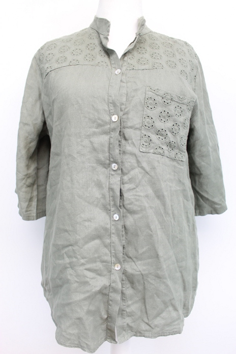 Chemise avec haut imitation dentelle et poche 100 % lin FOR HER Taille 52/54 - Vêtement de seconde main - Friperie en ligne
