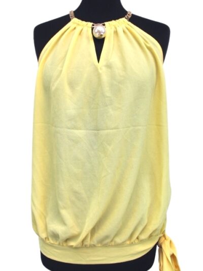 Top épaules dénudées avec encolure en chaine dorée MISS LADY Taille S - Vêtement de seconde main - Friperie en ligne